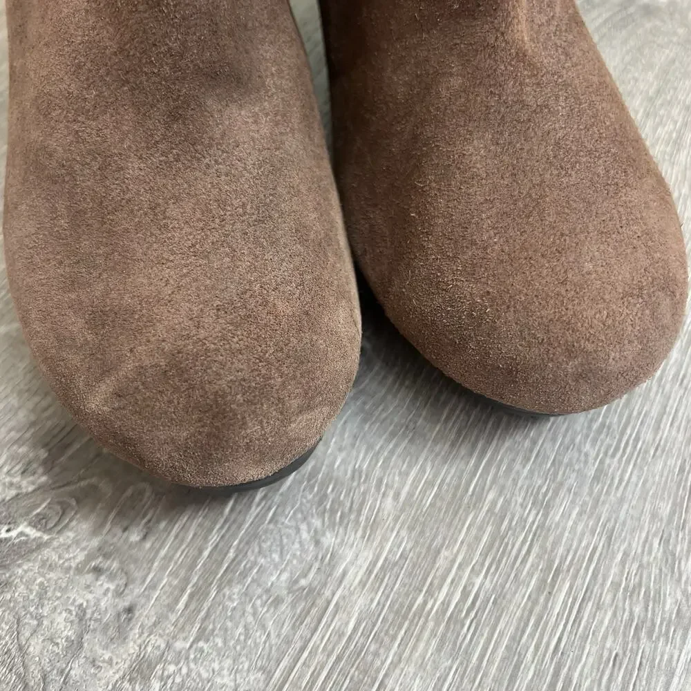 Lauren RALPH LAUREN Yasline Brown Suede Leather Sz 8.5 Wedge Heel Ankle Booties